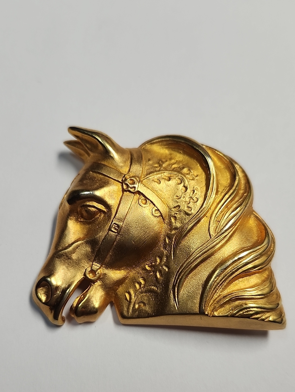 Rare VTG DOREEN RYAN Gold Plated LRG Horse Head w/ Bridle & Flowers Brooch